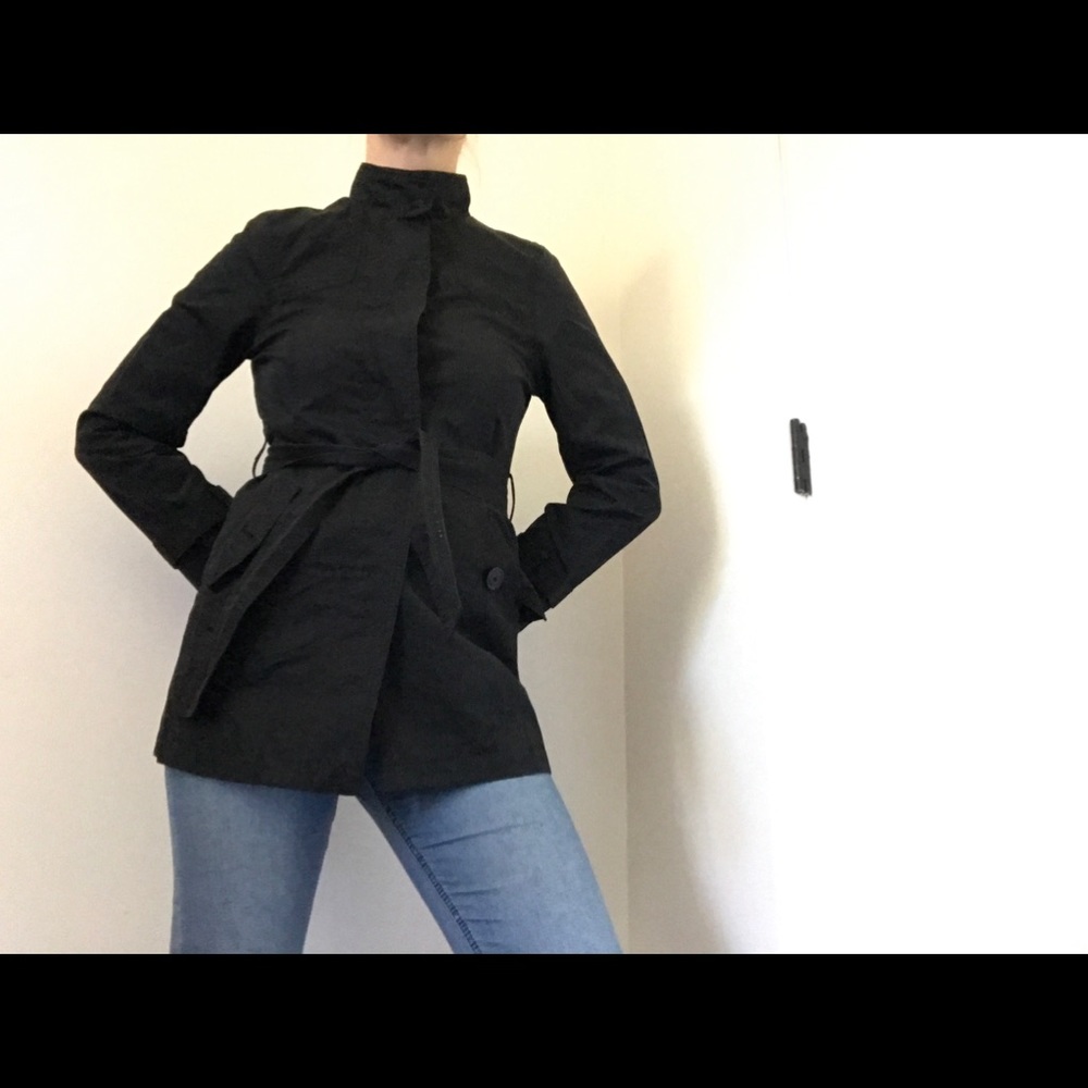Old Navy Black Short Trench Coat - Picture 2 of 13